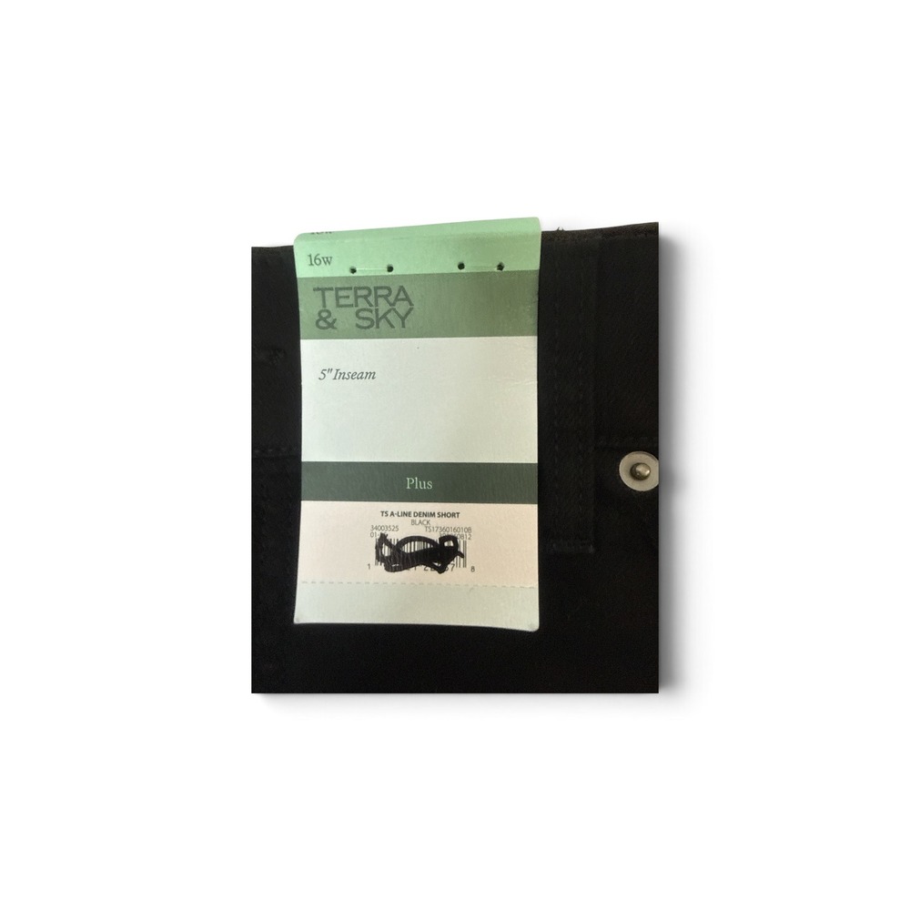 Terra & Sky Womens Plus 16W Black A-Line Denim Shorts 5 Inch Inseam NWT - Picture 3 of 4